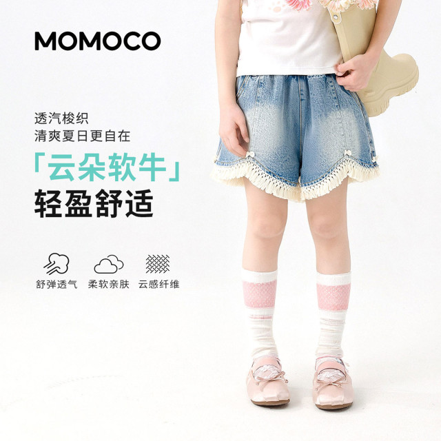 13431527.夏日时尚牛仔裤女童2026夏季新款儿童拼接蝴蝶结休闲百搭五分裤78630352001