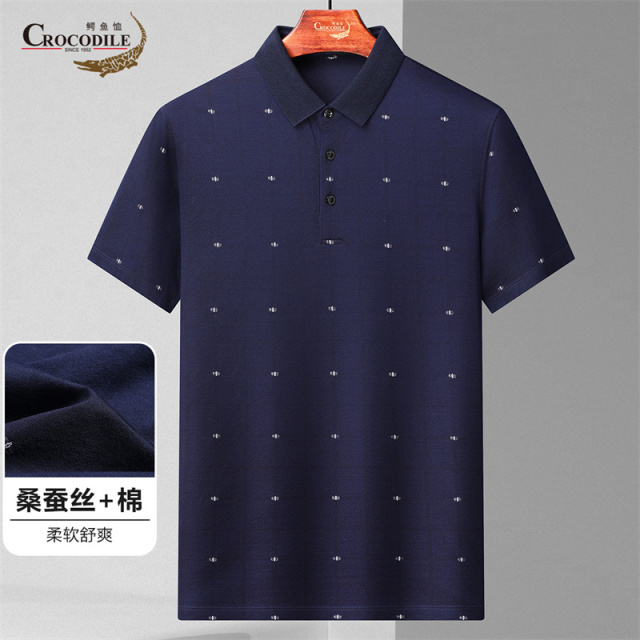 13432577.专柜断码【30.9%桑蚕丝】夏季柔软透气提花短袖polo衫男