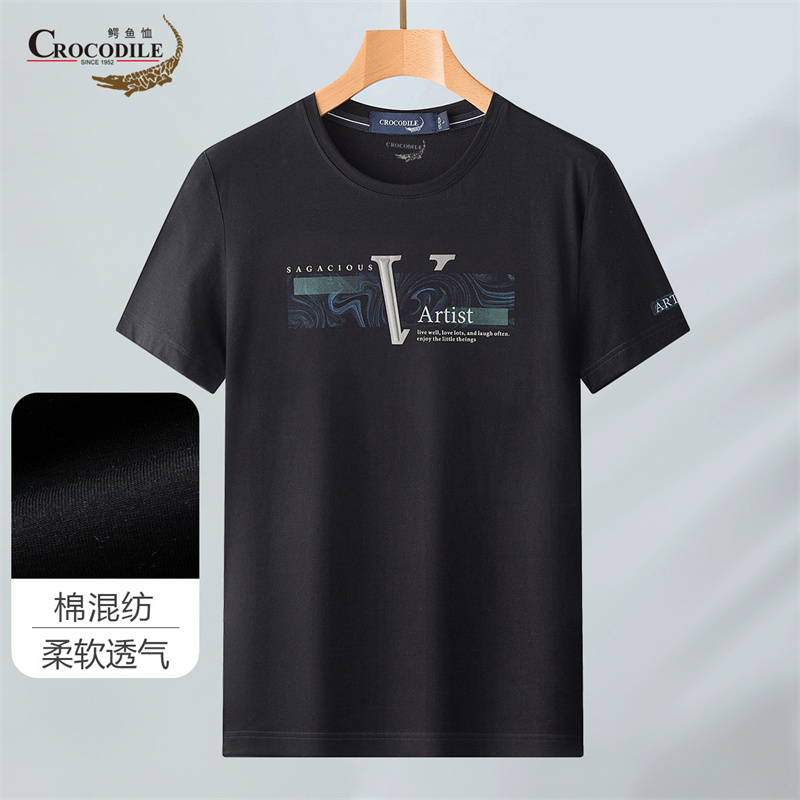 13430686.专柜断码品质优选夏季50S高支纱丝光棉字母圆领短袖T恤衫男