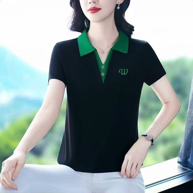 13460912.初云紫衣春夏装 女韩版百搭POLO领绣花T恤宽松显瘦短袖上衣0402
