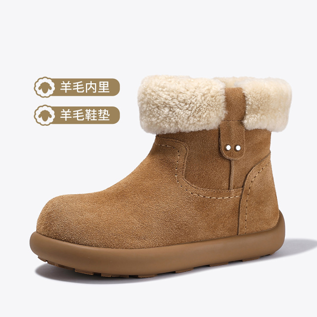 13436558.BellaLily2025冬季新款时尚中筒靴女羊毛保暖鞋牛皮加绒雪地棉靴
