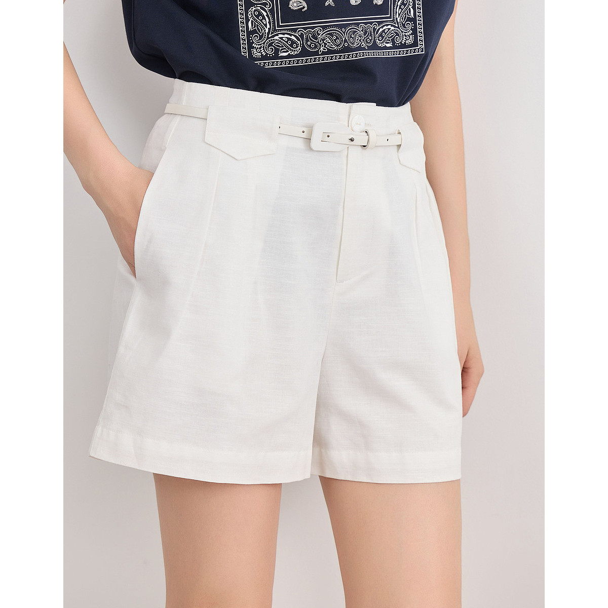 13451345.【含亚麻棉】夏季简约通勤宽松短裤气质小个子显瘦百搭女式休闲裤