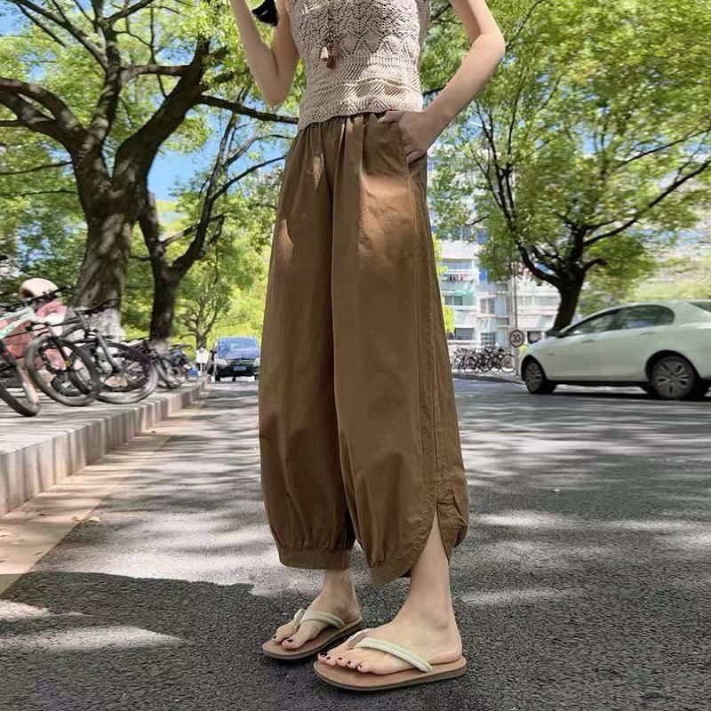 13460916.初云紫衣春夏装 女百搭冰丝灯笼阔腿裤高腰休闲九分萝卜裤休闲裤子0745