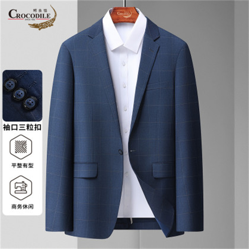13440464.鳄鱼恤经典格纹春夏商务休闲通勤男式西服男