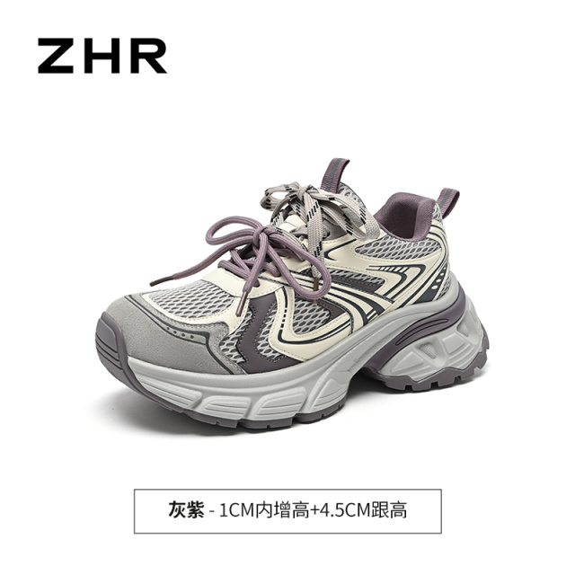 13440130.【ZHR则则】老爹鞋圆头系带厚底女鞋[超纤+网布+头层猪皮]
