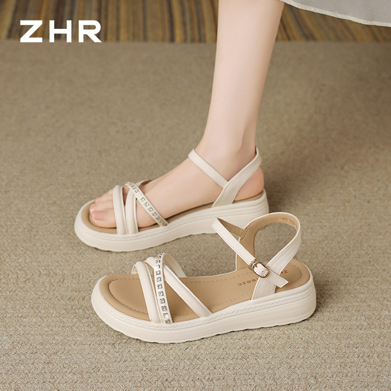 13439234.【ZHR则则】厚底凉鞋圆头搭扣厚底女鞋[PU]