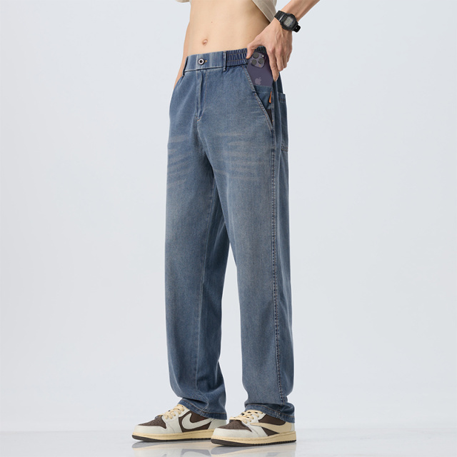 13437441.夏季薄款天丝牛仔裤男士潮牌宽松直筒裤夏天冰氧透气休闲阔腿裤子