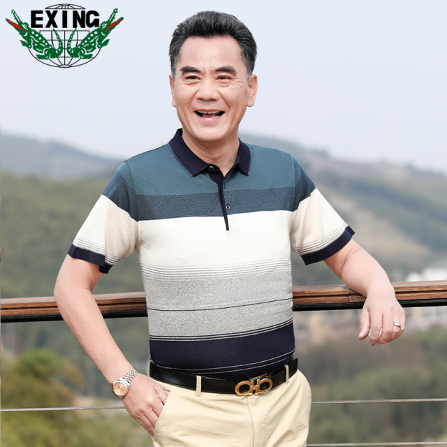 13441037.EXING中老年男士时尚休闲针织POLO衫R336