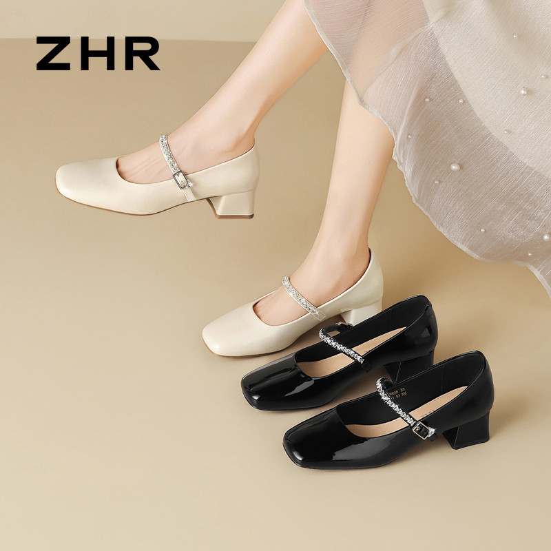13439263.【ZHR则则】粗跟玛丽珍鞋方头套脚粗跟女鞋[猪皮软垫]