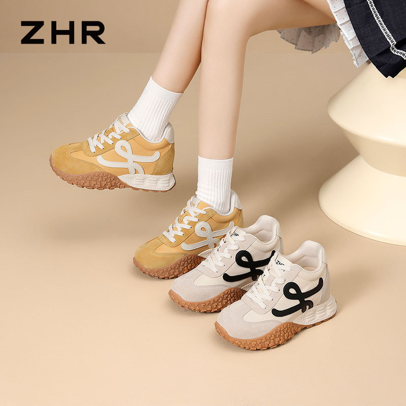 13844587.【ZHR则则】内增高阿甘鞋圆头撞色系带厚底女鞋[雨伞布+猪巴戈（二层猪皮）+超纤]