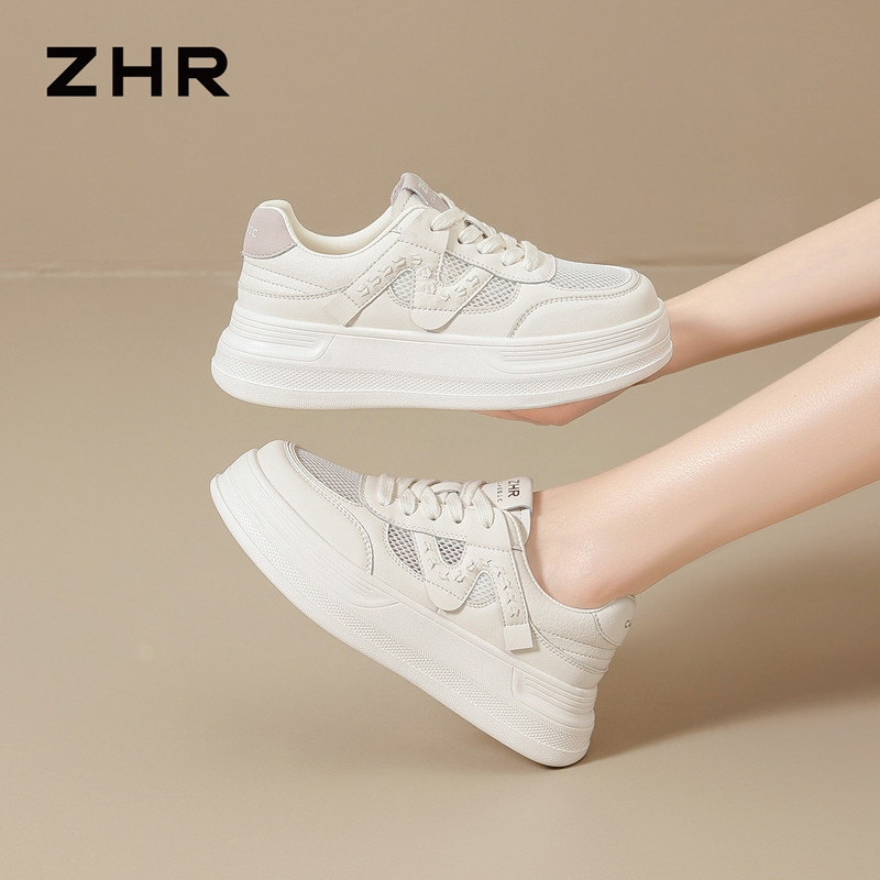 13535456.【ZHR则则】厚底小白鞋圆头纯色厚底女鞋[PU+网布]