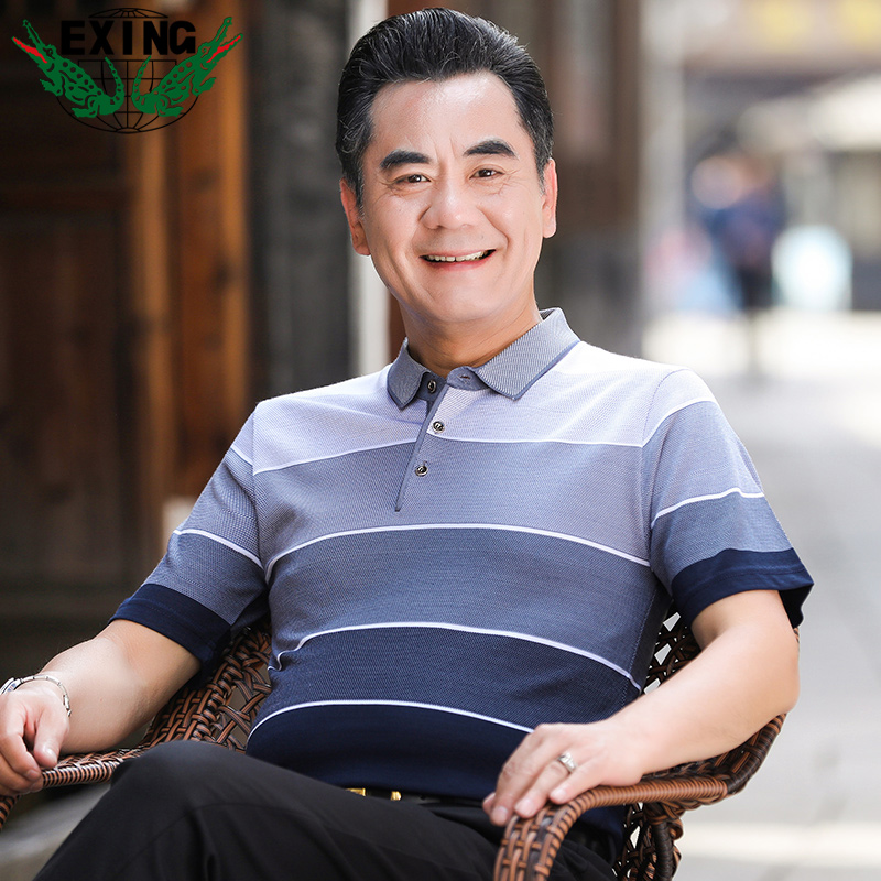 13441036.EXING中老年男士时尚休闲针织POLO衫