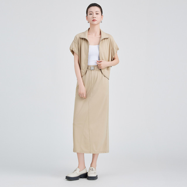 13445796.【专柜同款】【女式套装】夏季时尚休闲短袖外搭+半截裙两件套