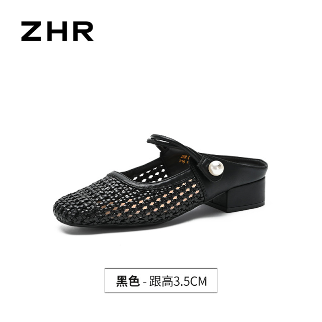 13439292.【ZHR则则】穆勒拖鞋圆头套脚粗跟女鞋[PU]