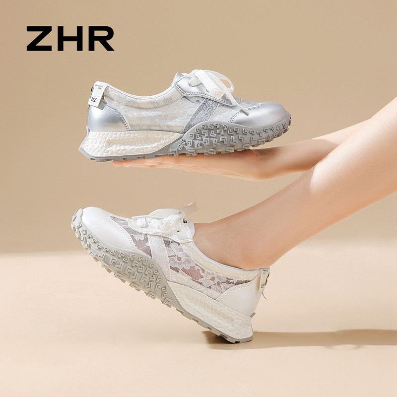 13439222.【ZHR则则】阿甘鞋圆头系带厚底女鞋[PU+网布+格利特]