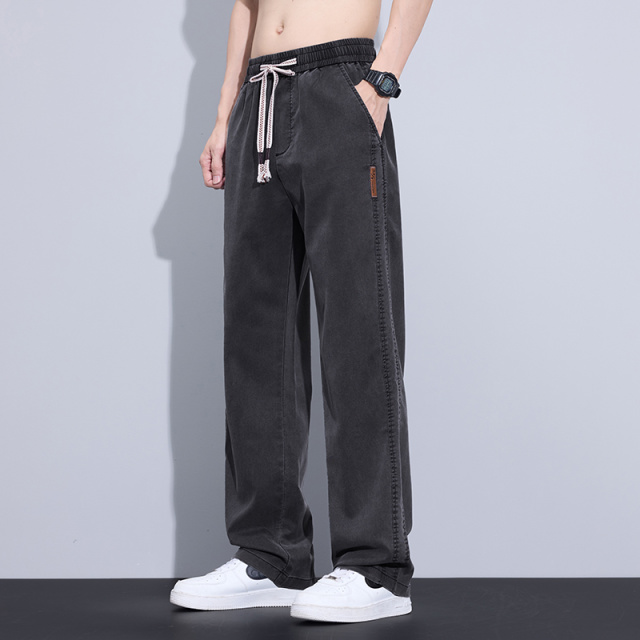 13437446.天丝直筒休闲裤男士夏季薄款2026新款美式宽松百搭冰丝仿牛仔裤子