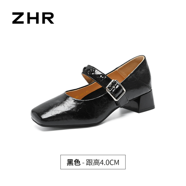 13439277.【ZHR则则】粗跟玛丽珍鞋方头套脚粗跟女鞋[猪皮软垫]