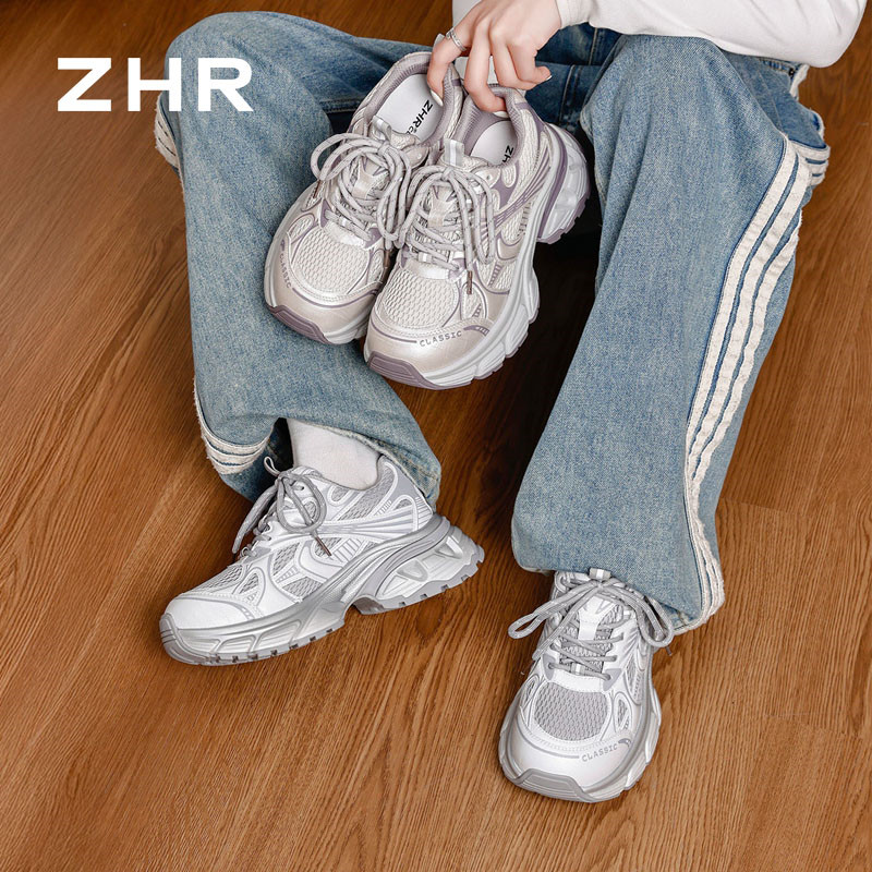 13440124.【ZHR则则】老爹鞋圆头系带厚底女鞋[超纤+网布]