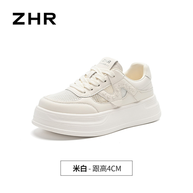 13535456.【ZHR则则】厚底小白鞋圆头纯色厚底女鞋[PU+网布]