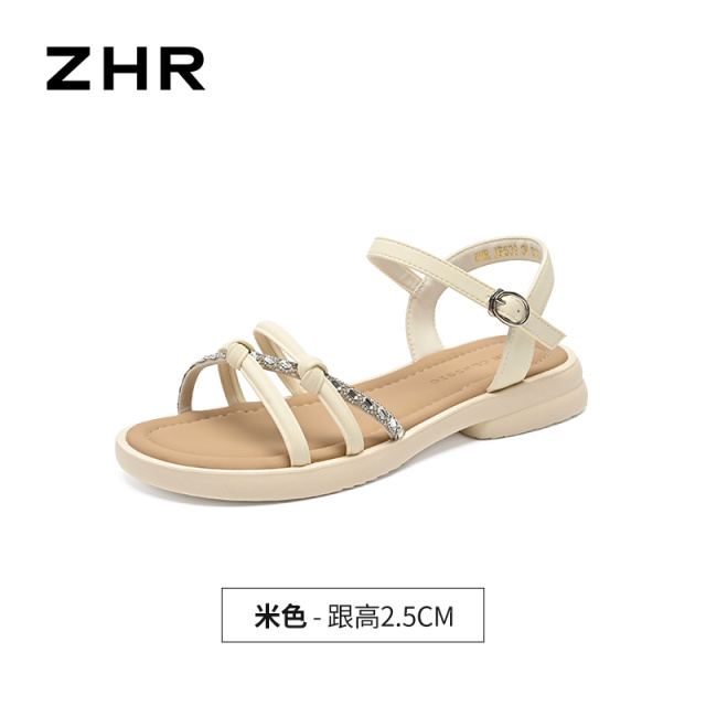 13439270.【ZHR则则】平底凉鞋圆头搭扣平底女鞋[PU]