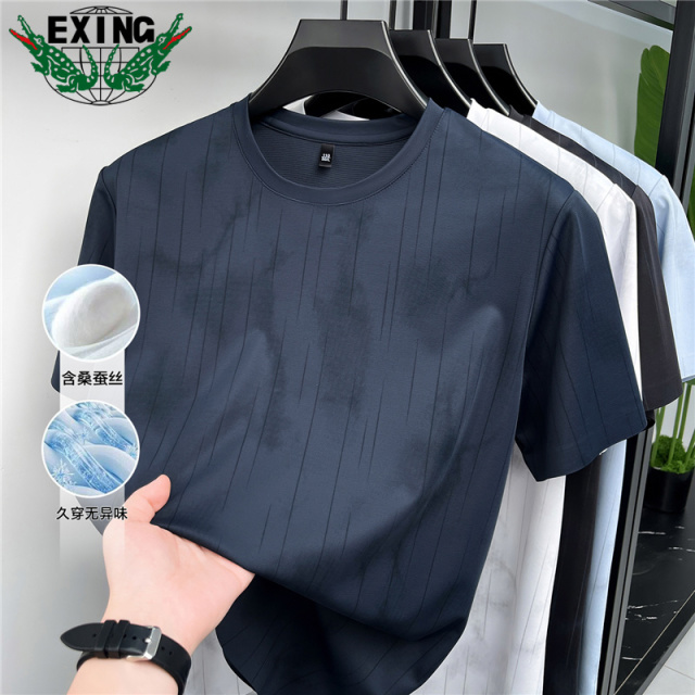 13440954.【含桑蚕丝】EXING男士时尚休闲圆领T恤