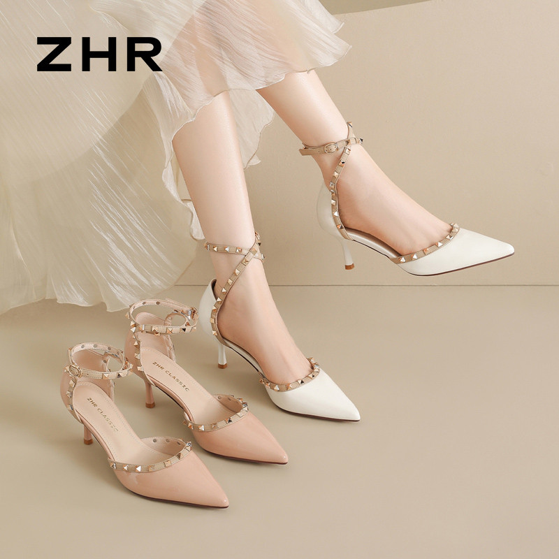 13439239.【ZHR则则】高跟凉鞋(细跟)尖头搭扣细跟女鞋[镜面PU]
