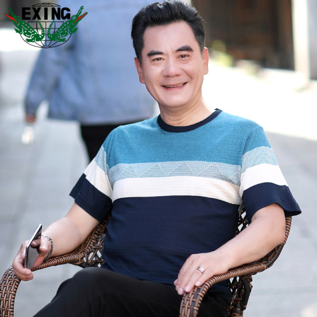 13441042.EXING中老年男士时尚休闲针织圆领T恤