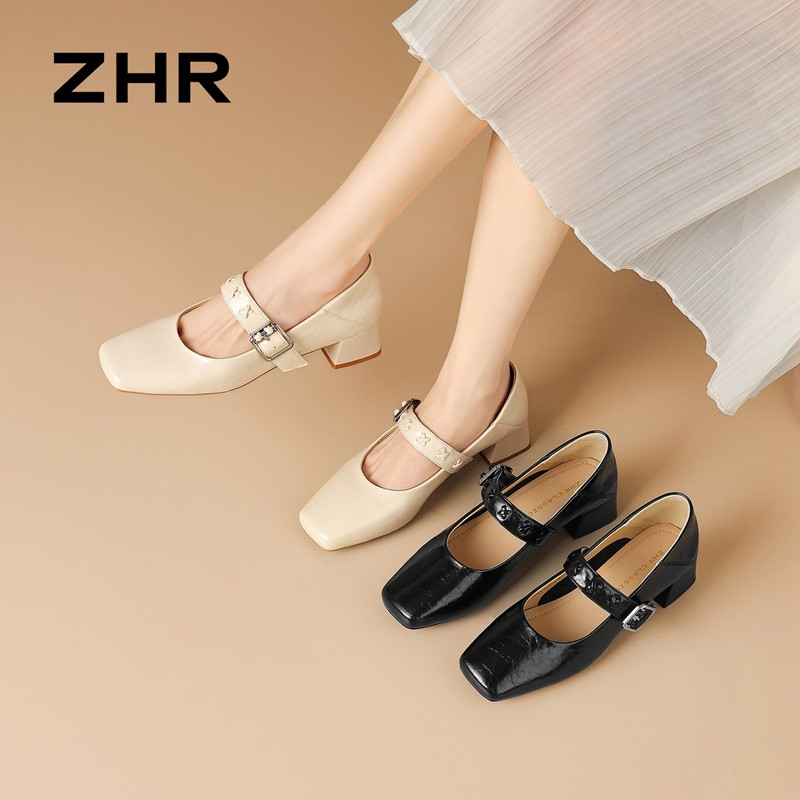 13439277.【ZHR则则】粗跟玛丽珍鞋方头套脚粗跟女鞋[猪皮软垫]