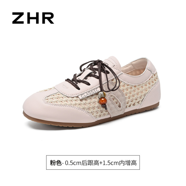 13440131.【ZHR则则】薄底德训鞋圆头系带平底女鞋[超纤+尼龙（织物）+莱卡布+头层猪皮]