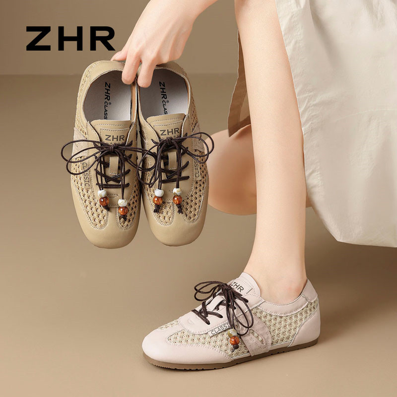 13440131.【ZHR则则】薄底德训鞋圆头系带平底女鞋[超纤+尼龙（织物）+莱卡布+头层猪皮]