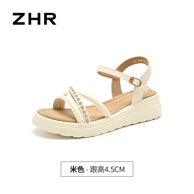 13439234.【ZHR则则】厚底凉鞋圆头搭扣厚底女鞋[PU]