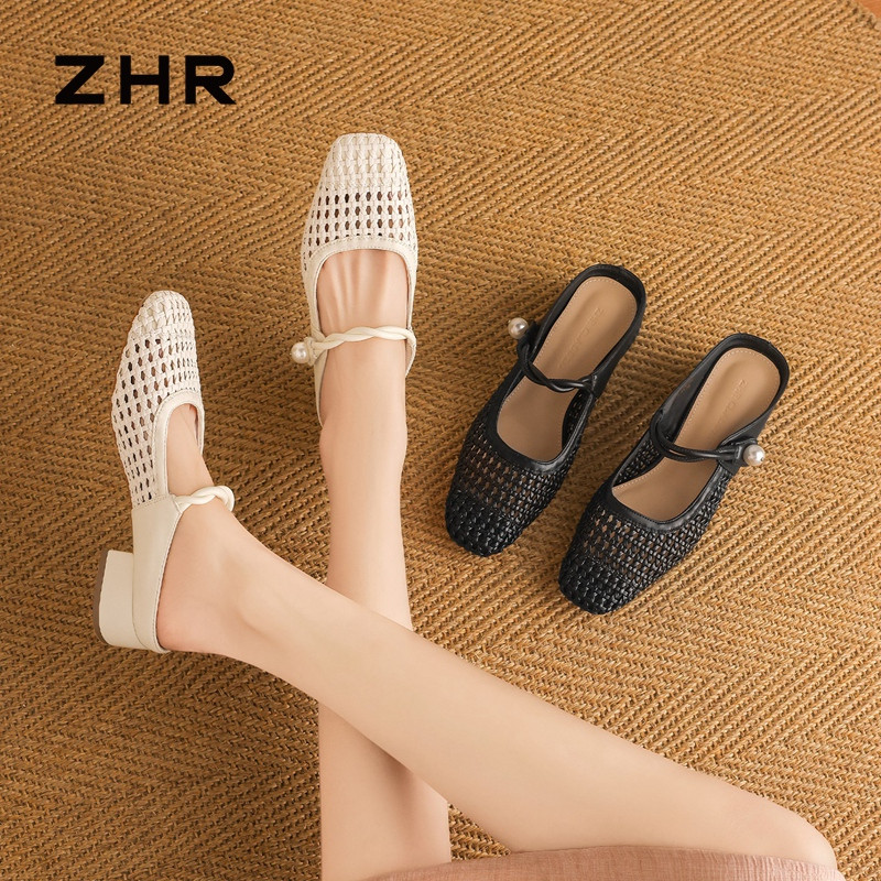 13439292.【ZHR则则】穆勒拖鞋圆头套脚粗跟女鞋[PU]