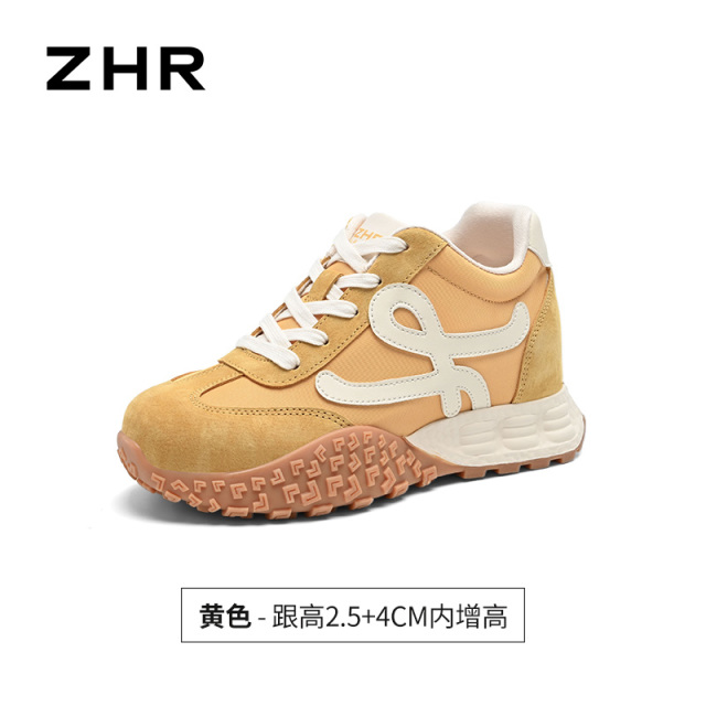 13844587.【ZHR则则】内增高阿甘鞋圆头撞色系带厚底女鞋[雨伞布+猪巴戈（二层猪皮）+超纤]