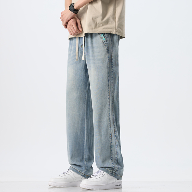 13437443.美式潮牌天丝牛仔裤男士2026新款夏季薄款宽松直筒微弹休闲长裤子
