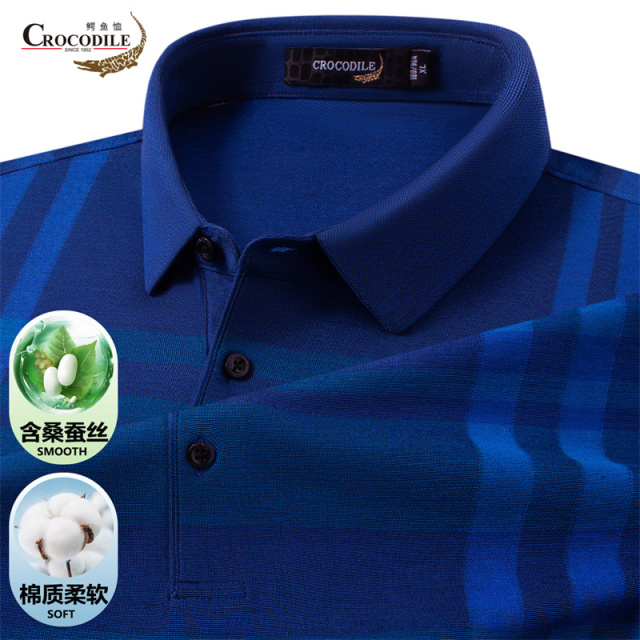 13440469.鳄鱼恤含桑蚕丝夏季通勤男式短袖polo衫男