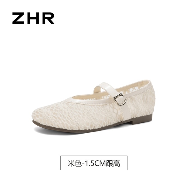 13641151.【ZHR则则】平底玛丽珍鞋圆头搭扣平底女鞋[网纱+织物+PU]