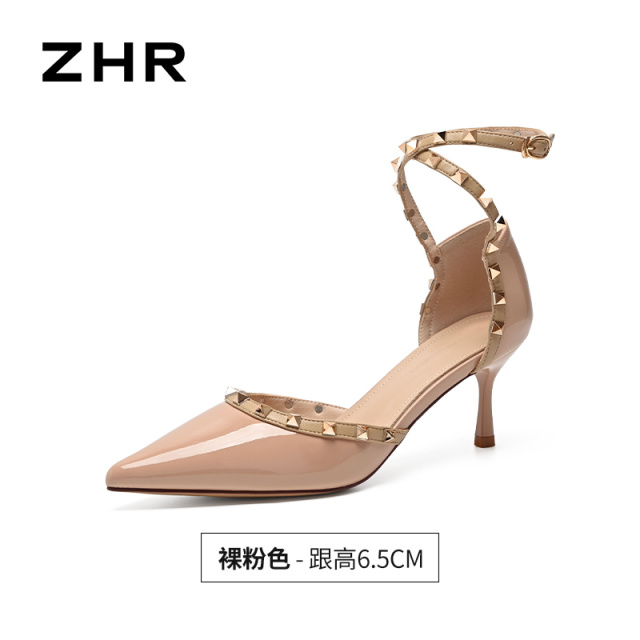 13439239.【ZHR则则】高跟凉鞋(细跟)尖头搭扣细跟女鞋[镜面PU]