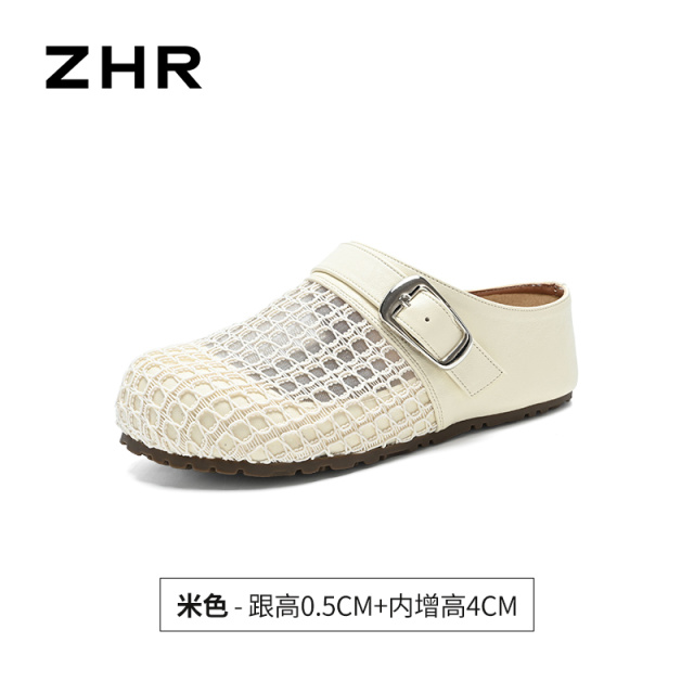 13439289.【ZHR则则】包头拖圆头套脚厚底女鞋[PU+网布]