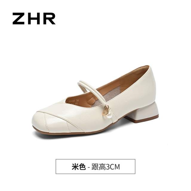 13439262.【ZHR则则】粗跟玛丽珍鞋圆头套脚粗跟女鞋[羊皮软垫]