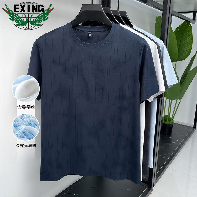 13440954.【含桑蚕丝】EXING男士时尚休闲圆领T恤