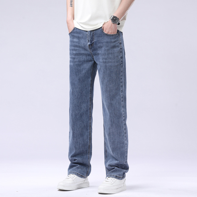 13441456.男士牛仔裤夏季薄款潮牌修身直筒2026新款百搭弹力水洗休闲长裤子