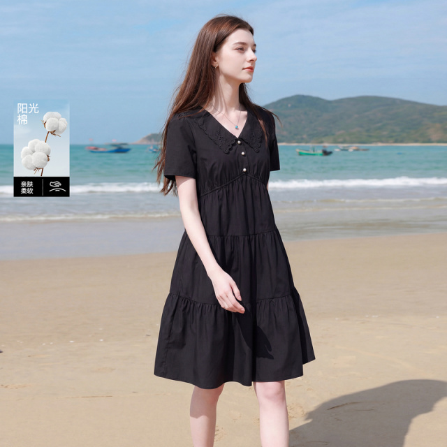 13445304.三彩若潮大码女装2026夏季新款连衣裙收腰短裙藏肉短袖优雅微胖MM