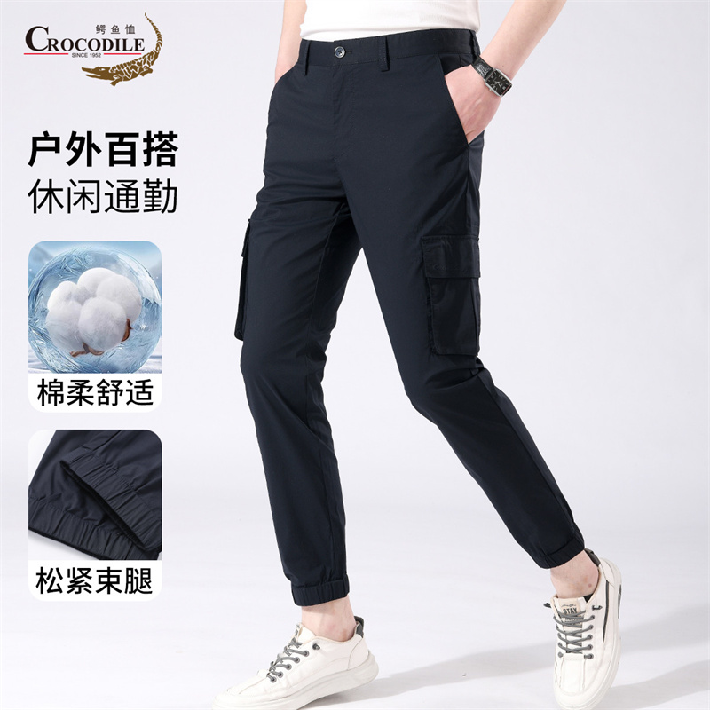 13442635.鳄鱼恤束腿工装裤春夏户外百搭贴袋男式休闲裤男