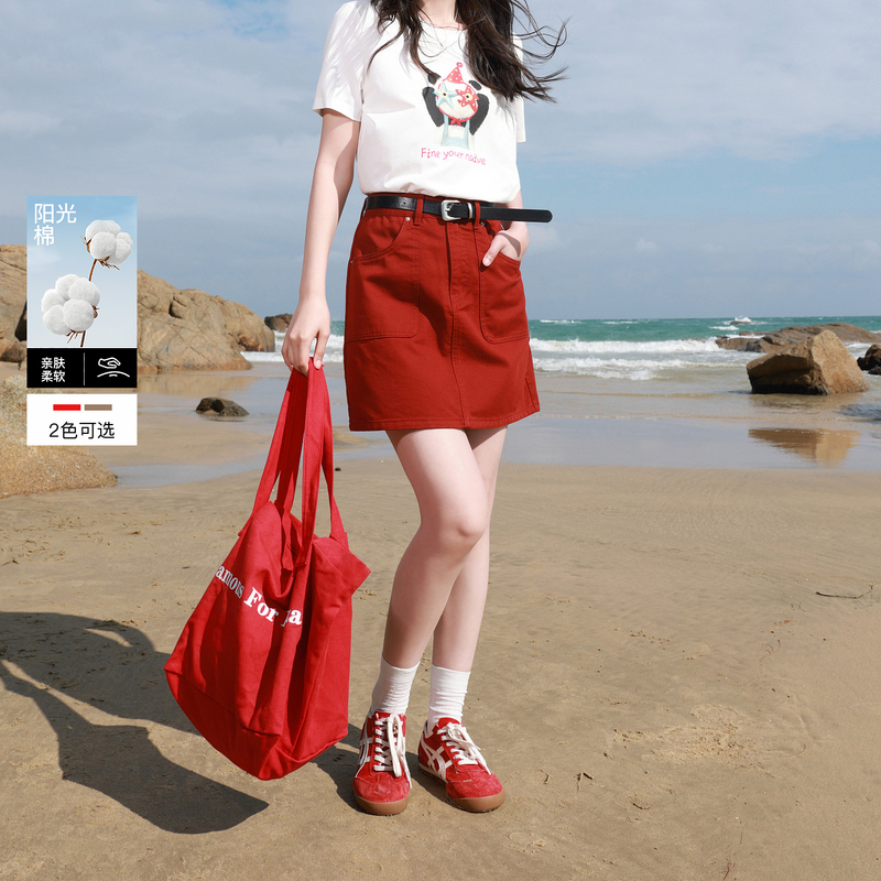 13445330.【100棉】三彩若潮大码女装2026夏季新款牛仔A字半身裙短裙微胖MM