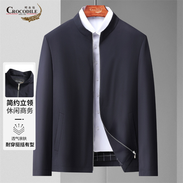 13442615.鳄鱼恤简约立领春夏纯色休闲商务外套男式夹克男