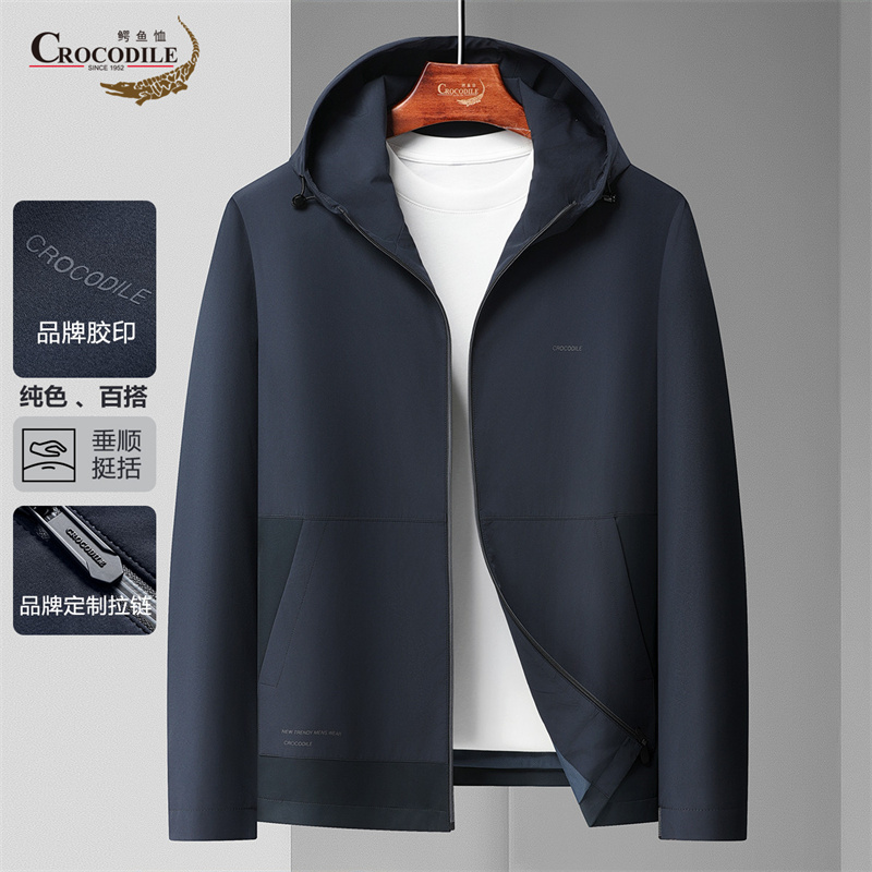 13442558.鳄鱼恤时尚拼接春夏连帽舒适百搭外套男式夹克男