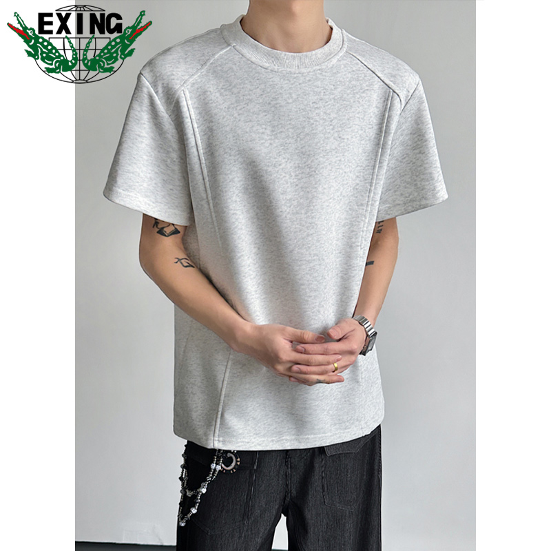 13442499.EXING男士时尚休闲纯色圆领T恤