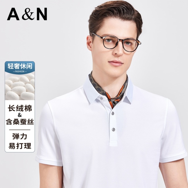 13441991.【含桑蚕丝】夏季亲肤透气短袖POLO衫男弹力易打理T恤上衣