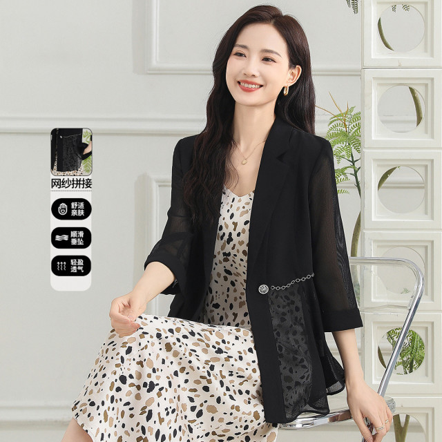 13445970.【专柜同款】【网纱拼接西装】夏季气质通勤薄款女式外套