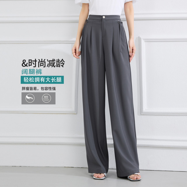 13445710.【专柜同款】【阔腿裤】夏季高腰显瘦纯色气质女式垂感休闲裤定义